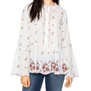VELVET By Graham & Spencer Breanna Floral Embroidered Ruffle Blouse Women Size L